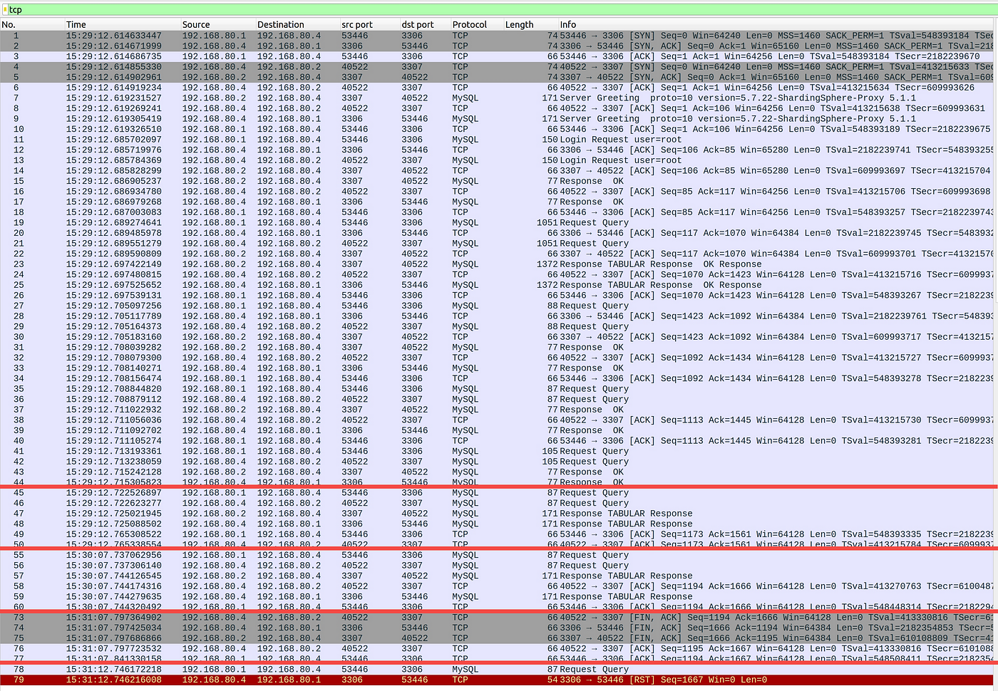 Packet capture of expected DST results