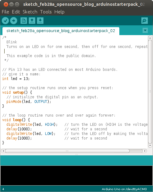 Arduino starter pack - LED blinking code