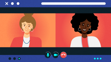 Two people chatting via a video conference app