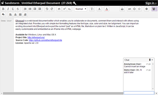 Etherpad collaborative text editor