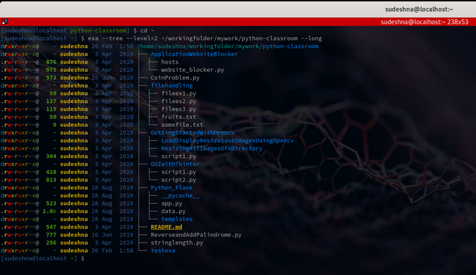 Metadata in exa's tree structure