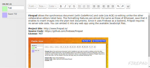 Firepad collaborative text editor