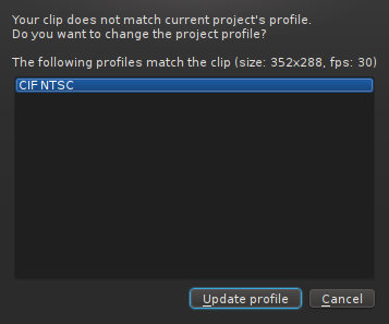 Kdenlive makes its best guess as to the most sensible project profile for the clips you import