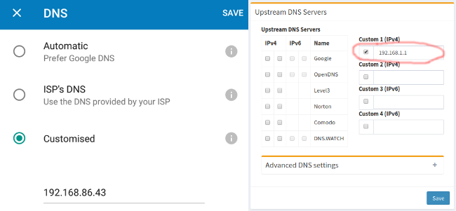 pi-hole DNS settings